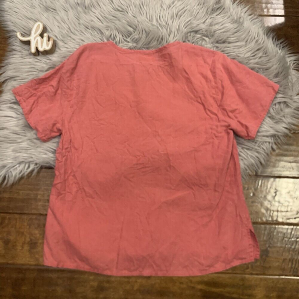 Flax Shirt Womens Size Small Red Linen Short Sleeve Round Neck Casual Top - Picture 3 of 4
